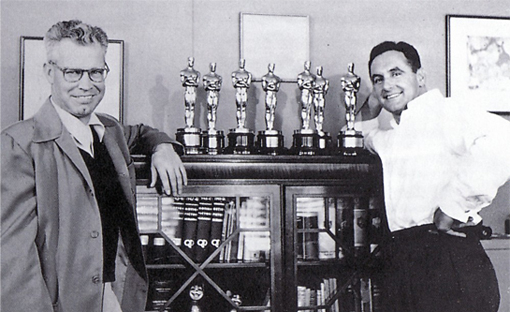 Bill, Joe and Oscar: Bill Hanna and Joe Barbera pose with their seven Oscars, which were kept by producer Fred Quimby.