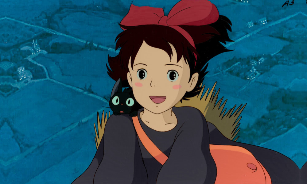 Kiki's Delivery Service, Kiki & Jiji production cel by Hayao Miyazaki (Studio Ghibli, 1989)