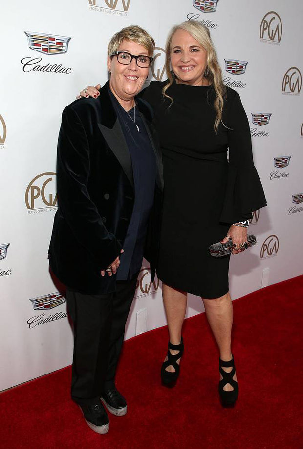 Darla K. Anderson (right) on the PGA red carpet with Kori Rae (producer, Monsters University)