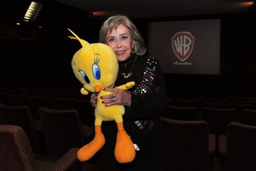 Granny and Tweety! Legendary animation voice performer June Foray (voice of Granny) with Tweety Bird at an evening celebrating her incredible career and the new Looney Tunes 3D theatrical short I Tawt I Taw a Puddy Tat, debuting in theaters on November 18, in conjunction with Warner Bros. Pictures’ release of Happy Feet Two. (Photo Credit: Mitch Haddad © Warner Bros. Entertainment Inc. All Rights Reserved)