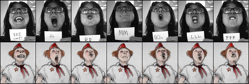 Joanna Quinn's lip sync process, photocopying her face for the lip movements in sequence. (Beryl Productions International and NFB)