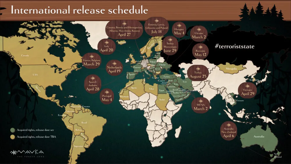 'Mavka. The Forest Song' theatrical release map.