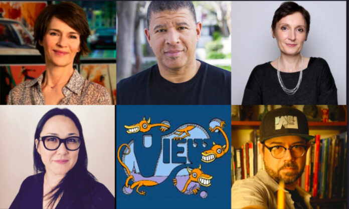 Among this year's VIEW speakers are clockwise from top left: Kristine Belson, Peter Ramsey, Nora Twomey, Shannon Tindle and Ramsey Naito.