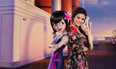 Selena Gomez poses with her character, Mavis, in a promotion image for Hotel Transylvania 3: Summer Vacation (2018)