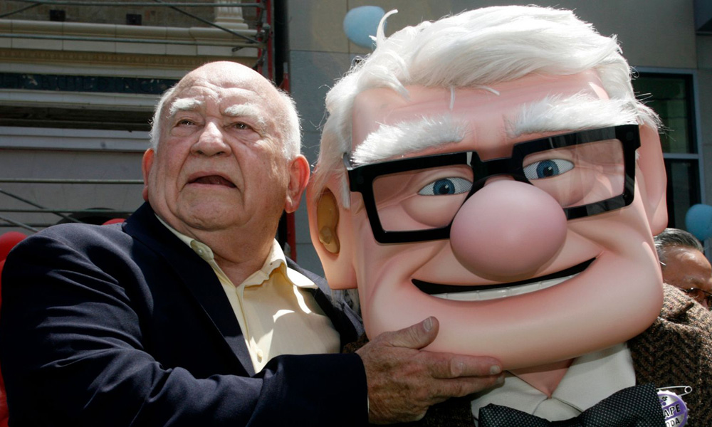 Ed Asner with his character, Carl, at the premiere of Pixar's Up in 2009