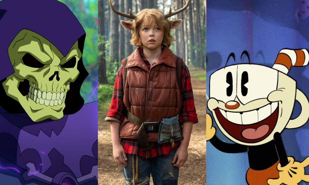 L-R: Masters of the Universe: Revelation, Sweet Tooth, The Cuphead Show!