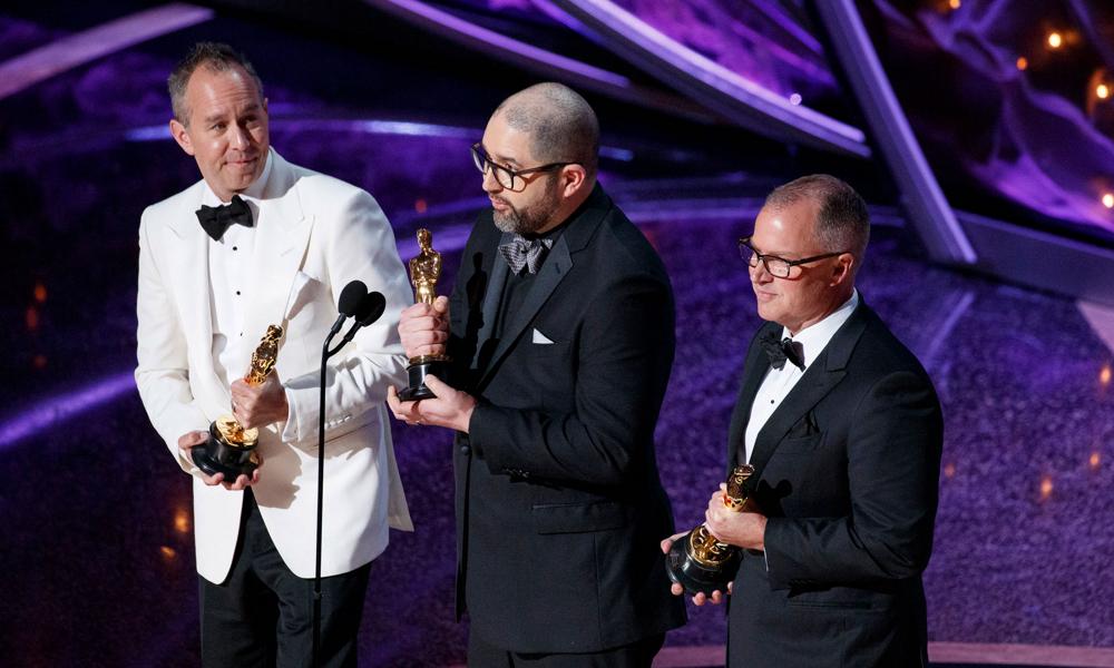 Toy Story 4 filmmakers Jonas Rivera, Josh Cooley and Mark Nielsen accept the 2020 Oscar for Best Animated Feature.