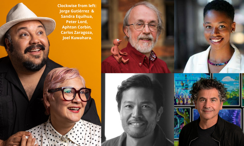 A few of Pixelatl's stellar guests for 2021: Jorge Gutiérrez, Sandra Equihua, Peter Lord, Aphton Corbin, Carlos Zaragoza and Joel Kuwahara.