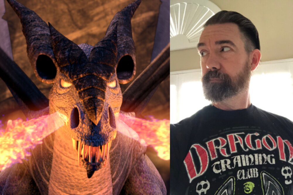 John Tellegen (right) and his team came up with an array of diverse dragons, like Fault Ripper, for The Nine Realms.