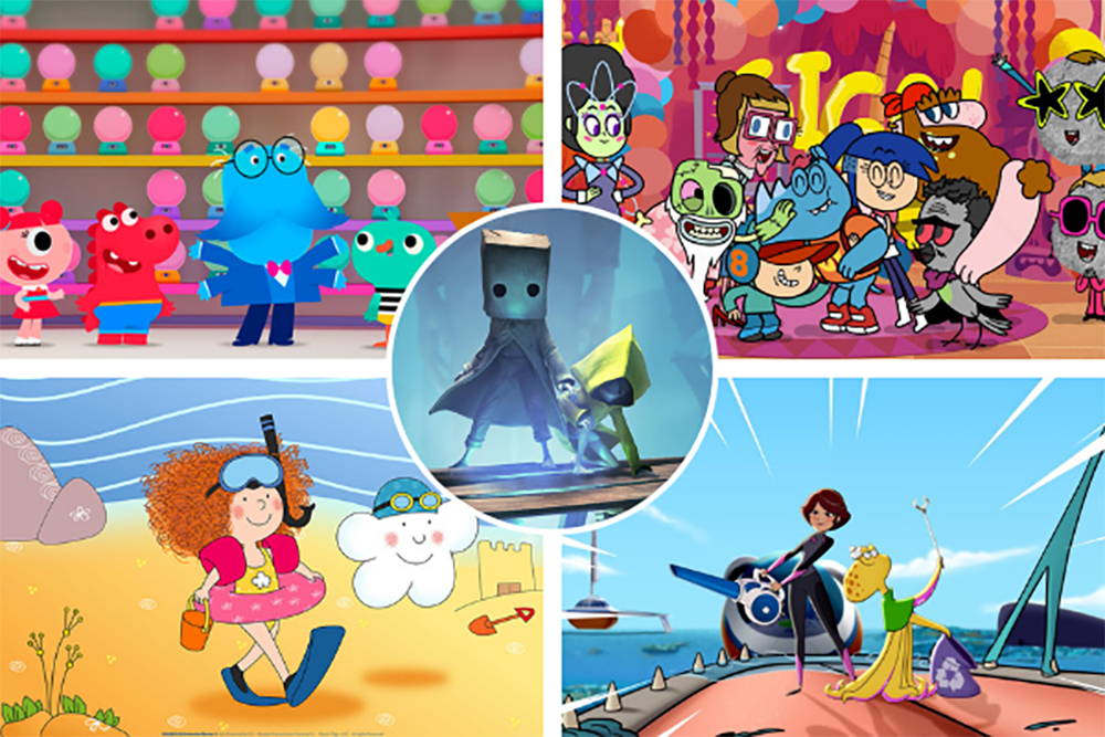 Clockwise from top left: The Game Catchers, Gigablaster, AquaTeam - Sea Adventure, Nina & Olga, Little Nightmares II (center)