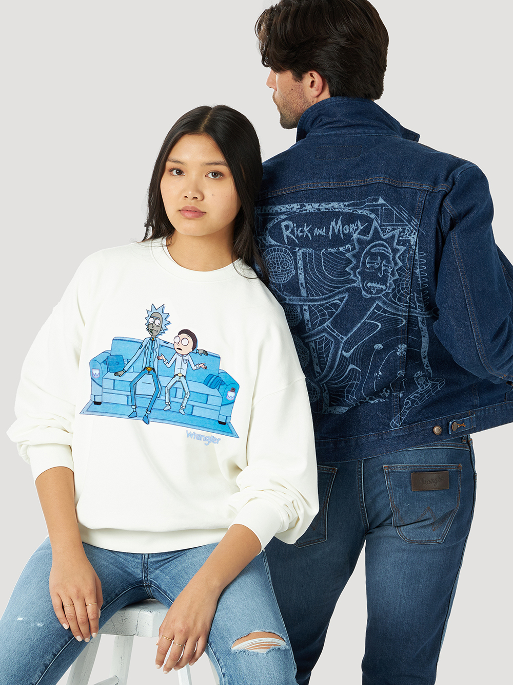 Rick and Morty X Wrangler sweatshirt and denim jacket